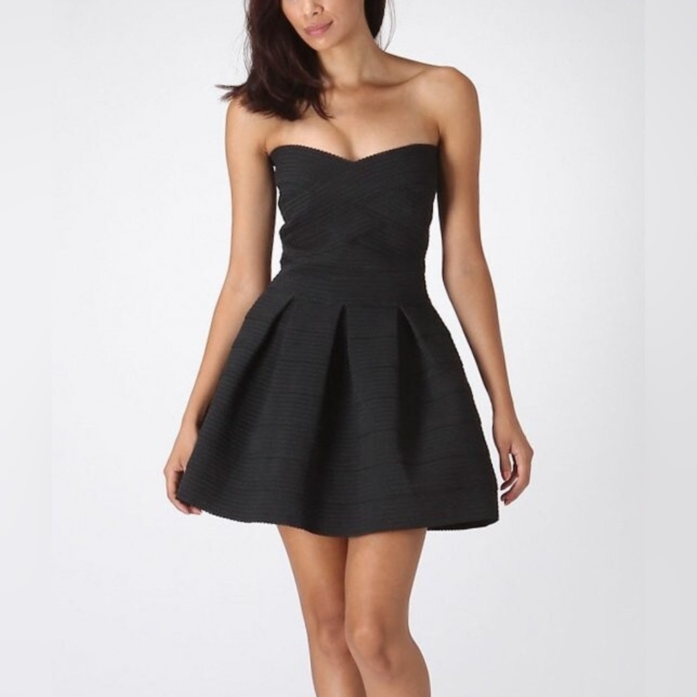 Express Fit & Flare Black Strapless Dress